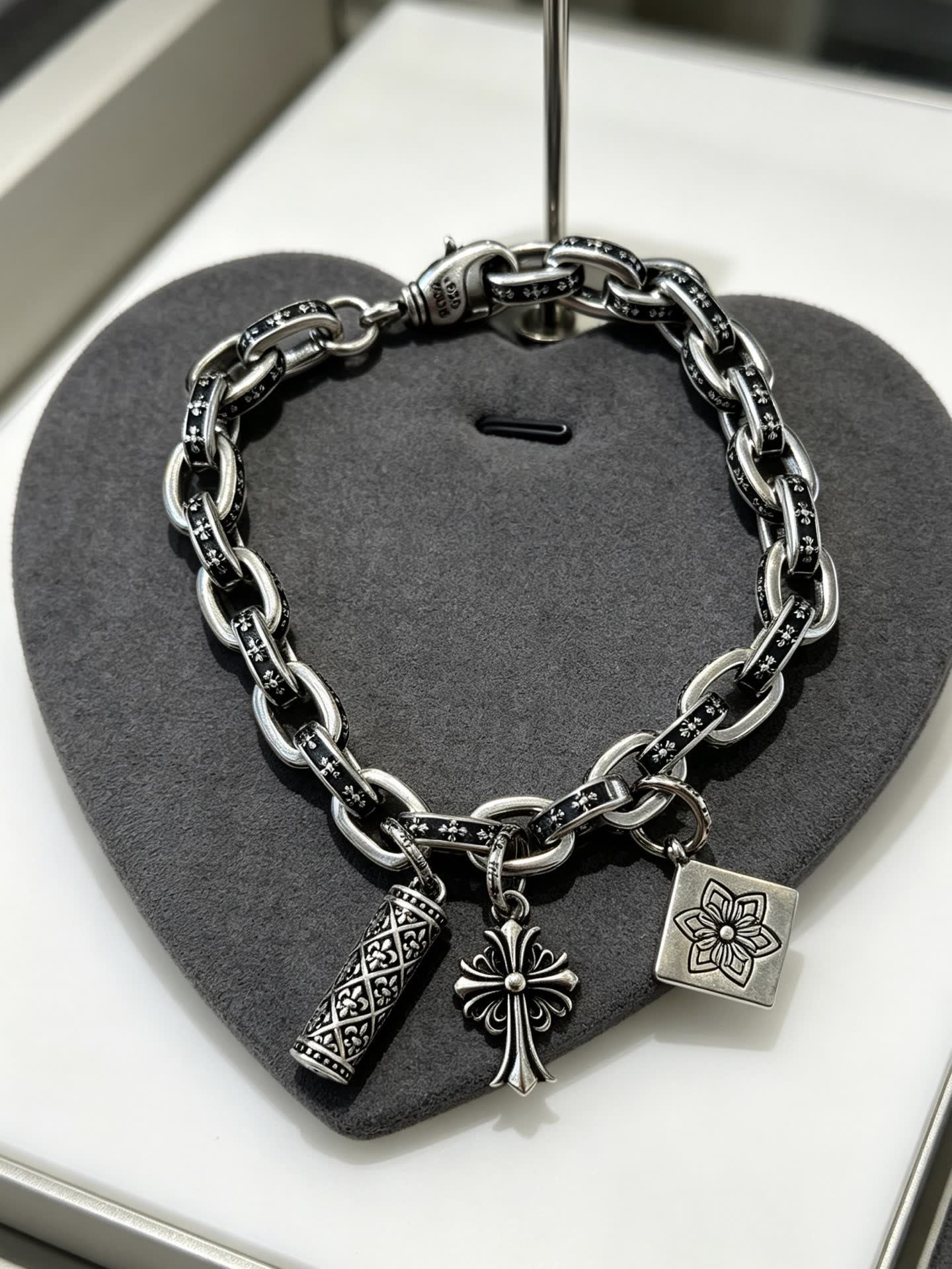 Chrome Hearts Blessed Silver Bracelet with Charms